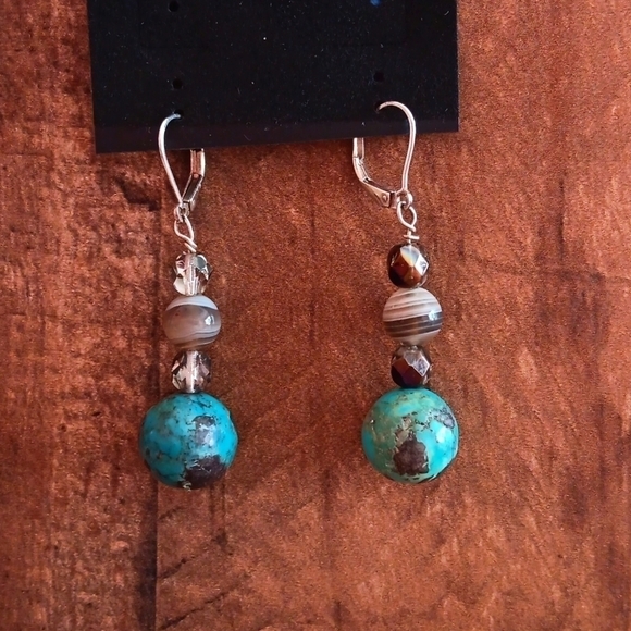 925 Sterling Silver Turquoise Dangle Earrings - Picture 1 of 9
